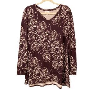 LuLaRoe Floral Tunic Length V-Neck Top Size Medium EUC